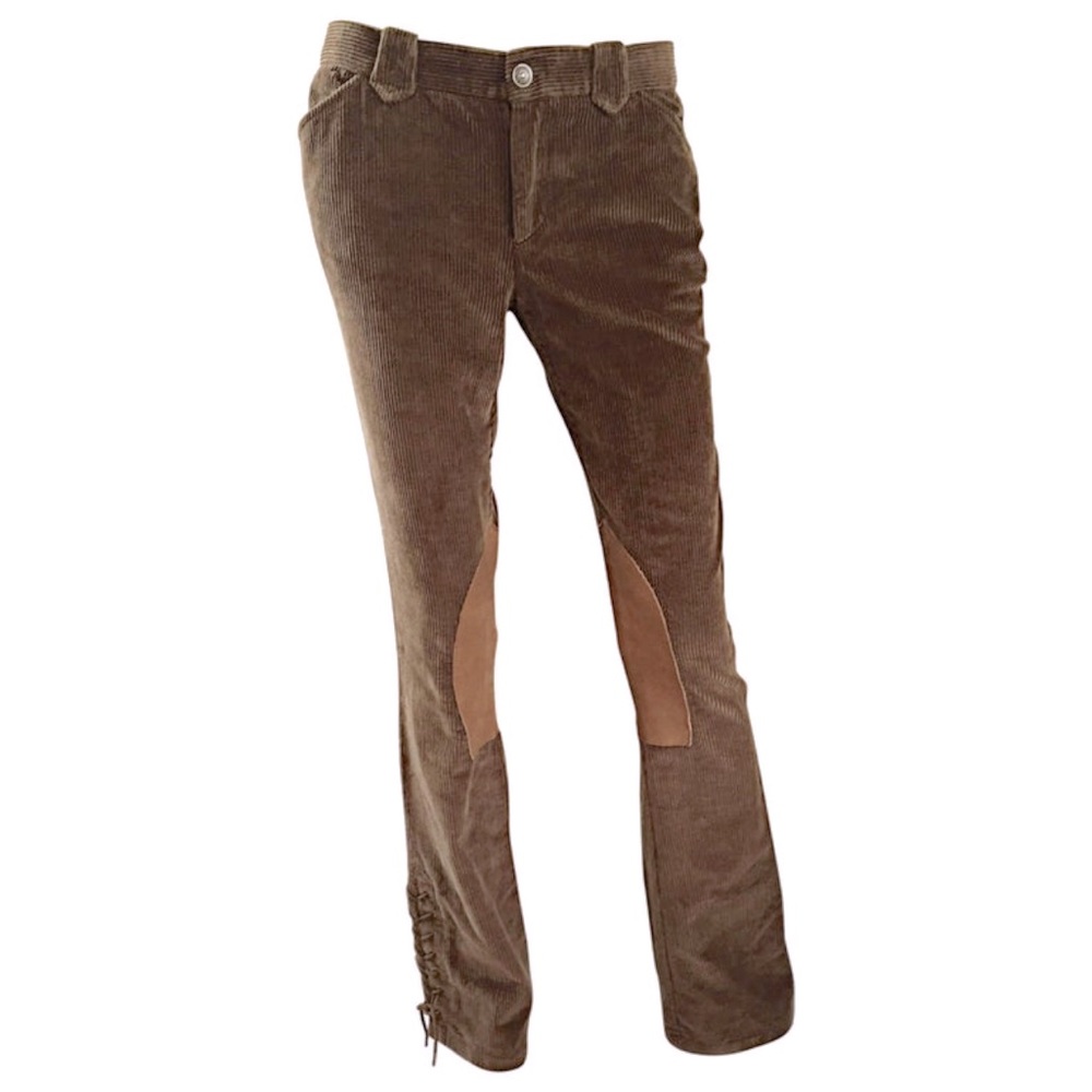 Ralph Lauren Khaki Corduroy Pants, Knee Patches, Drawstring Leg Detail Size 8